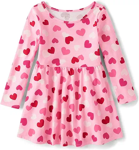 Pink Heart Print Girls Dress