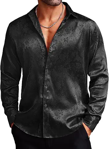 Men's Satin Floral Dress Shirt
