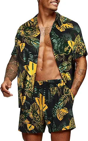 Men's Tropical Print Shirt & Shorts Set