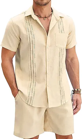 Men's Linen Guayabera Shirt and Shorts Set