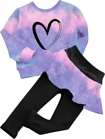 Girls' Heart Print Tie-Dye Outfit Set