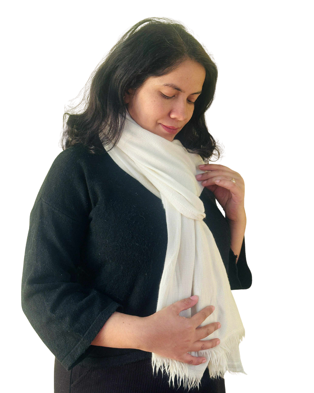 Classic White Fringed Scarf