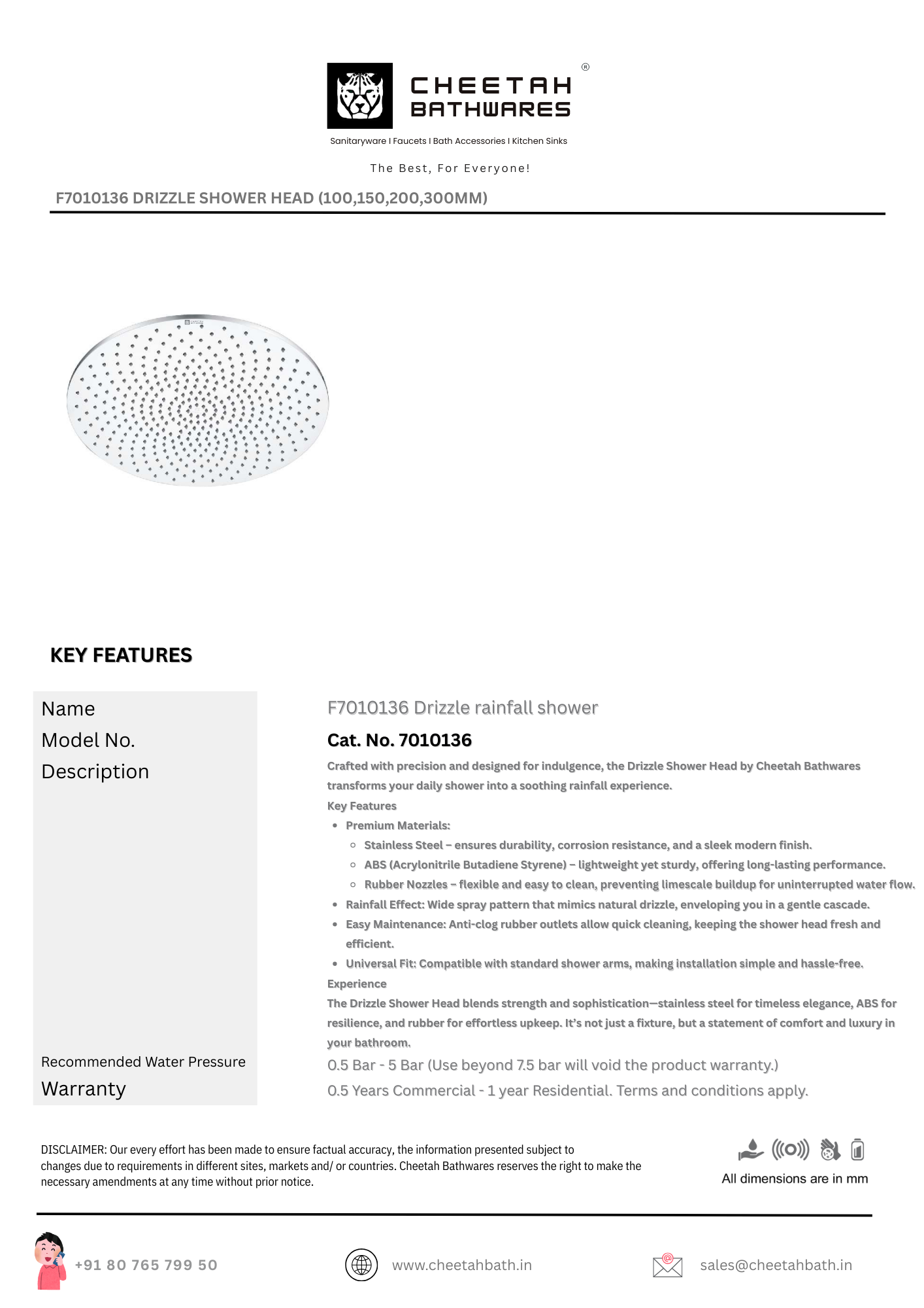 Drizzle Round Overhead Rain Shower