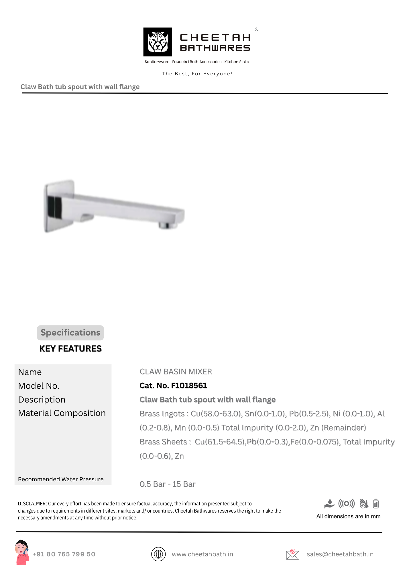 Claw Bath Tub Spout with Wall Flange