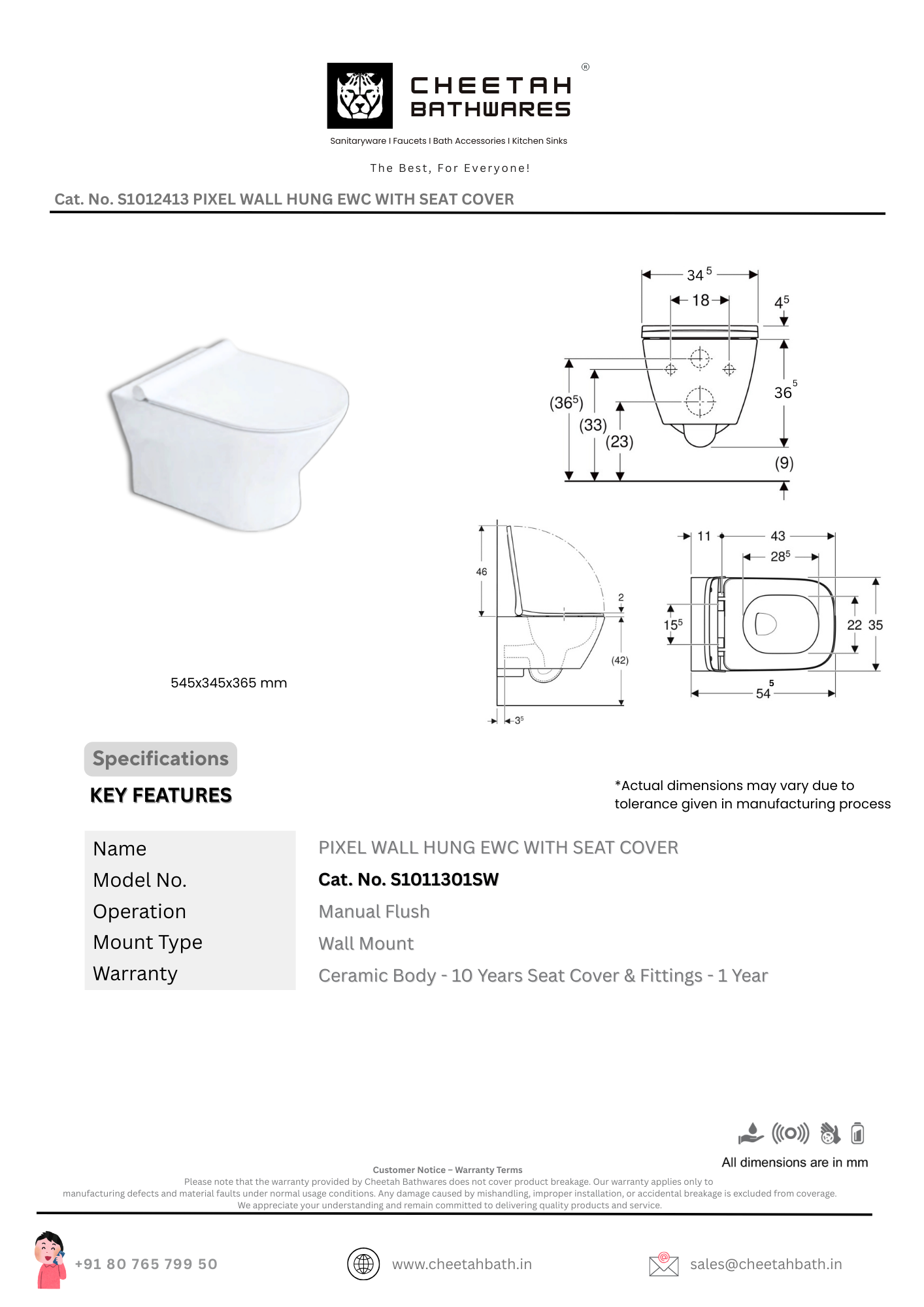 Pixel Wall Hung EWC with Seat Cover