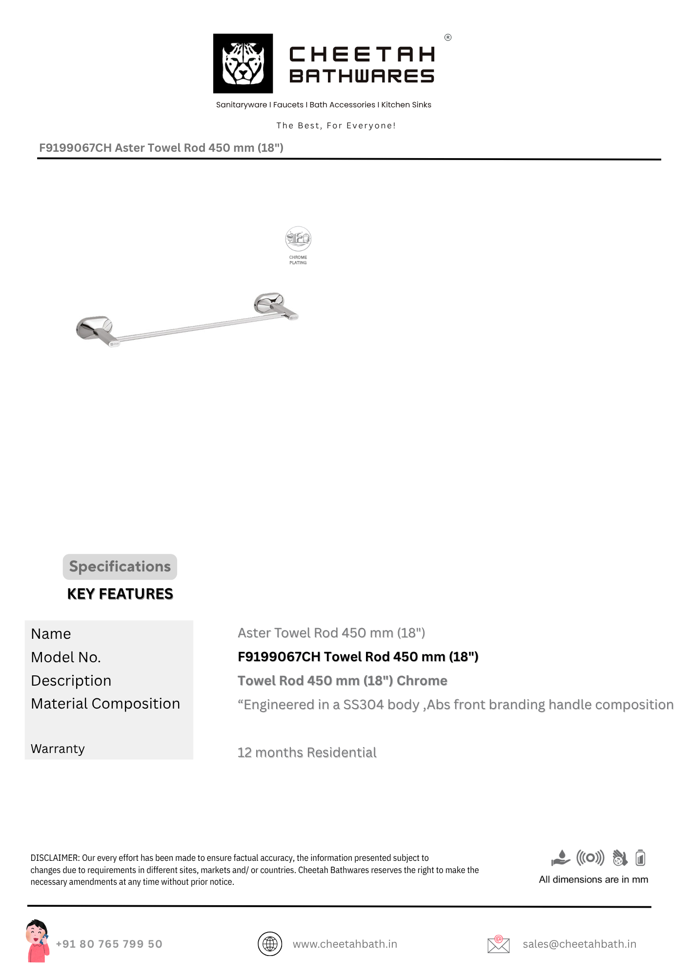 Aster Towel Rod 450 mm (18")