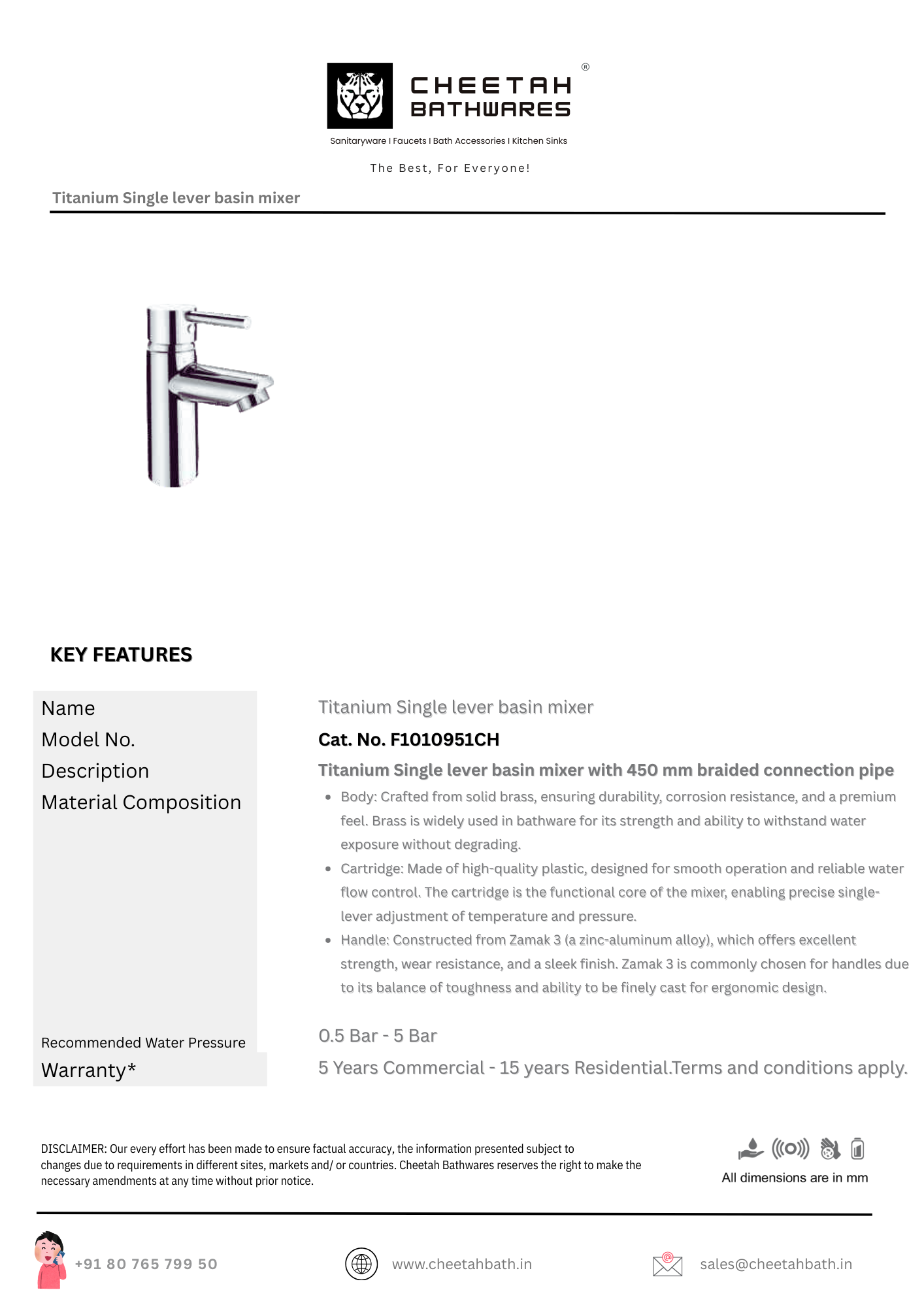 Titanium Single Lever Basin Mixer