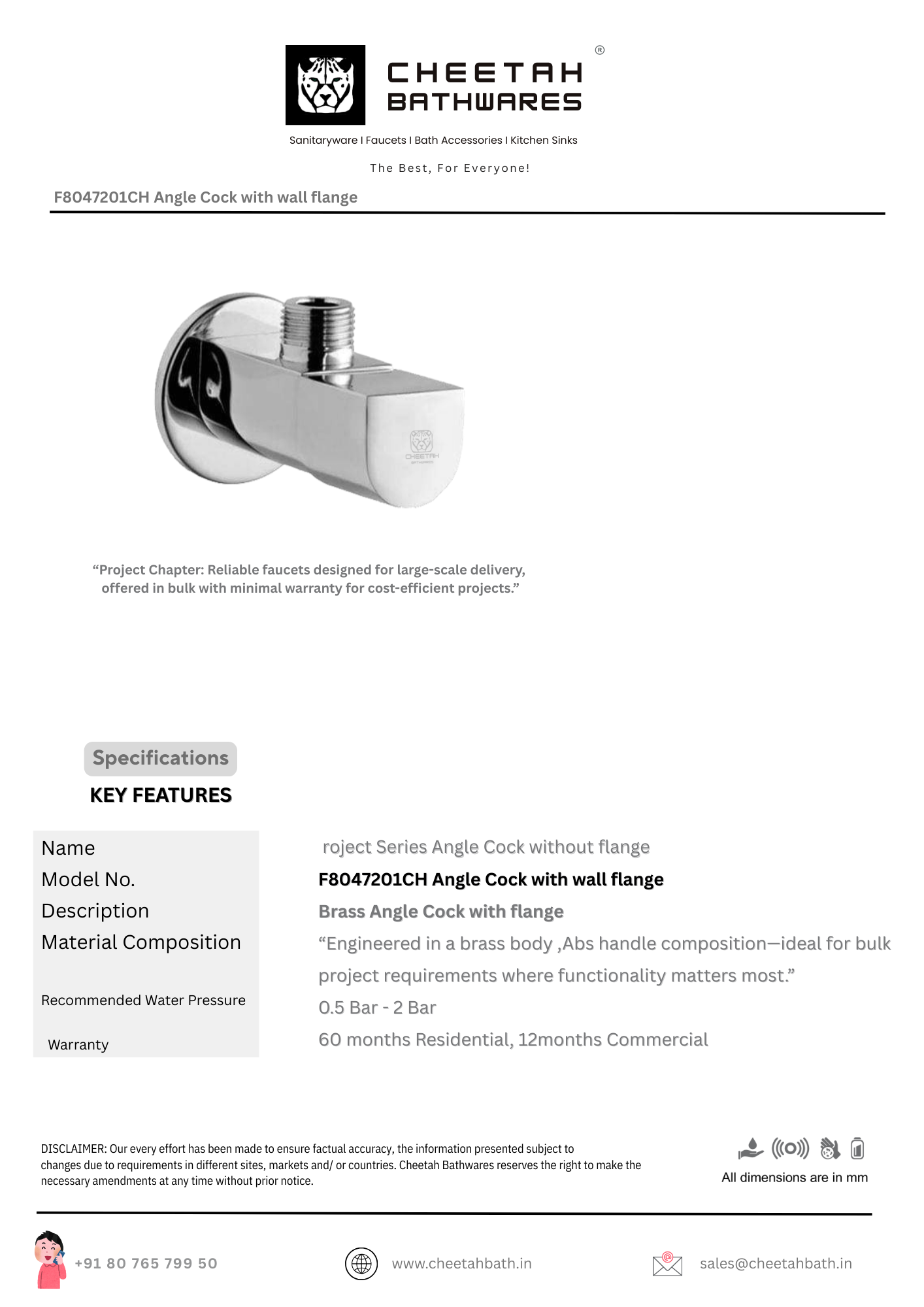 F8047201CH Angle Cock with wall flange