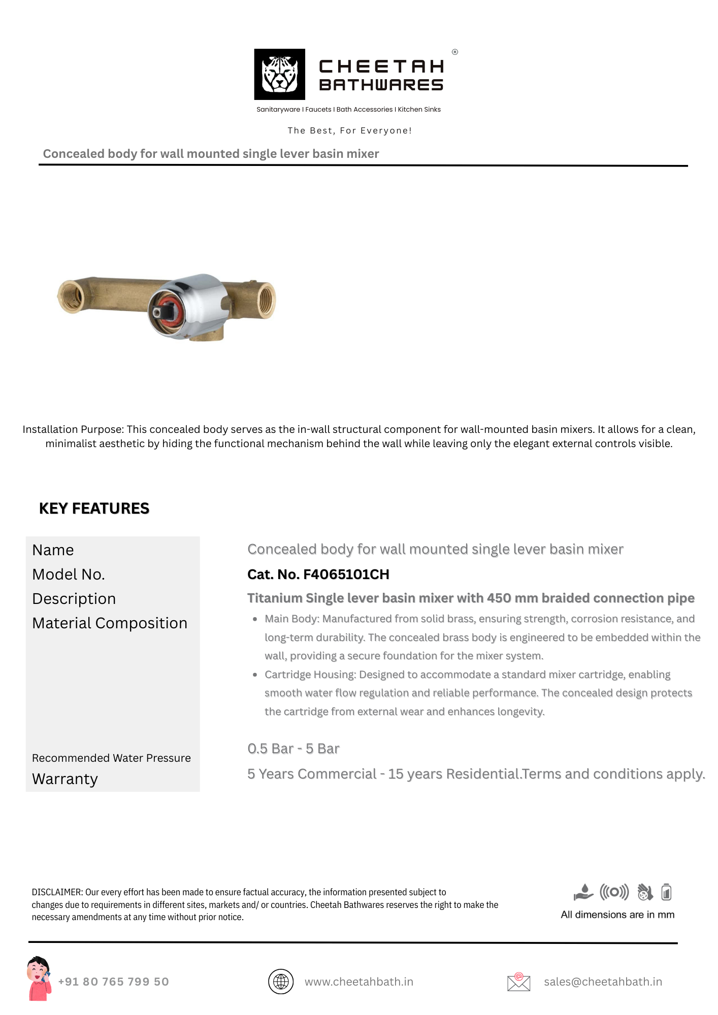 Concealed Body for Wall Mounted Basin Mixer