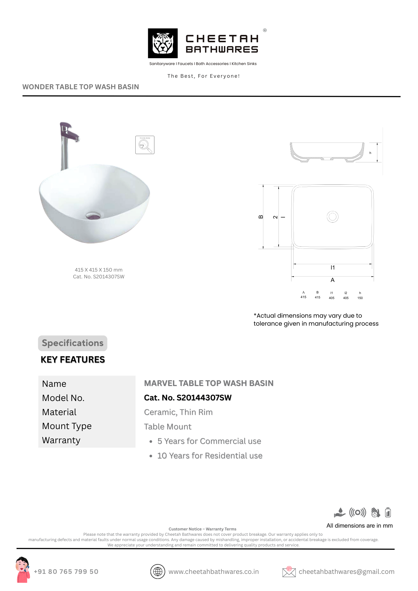 Marvel Table Top Wash Basin