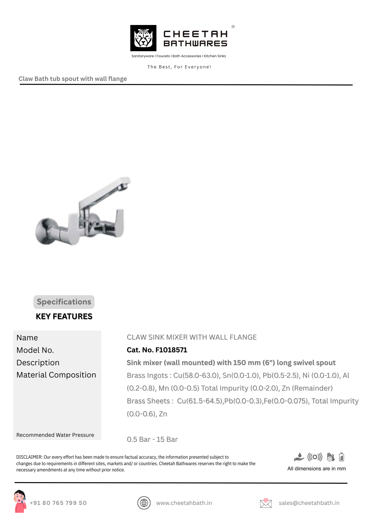 Claw Sink Mixer with Wall Flange