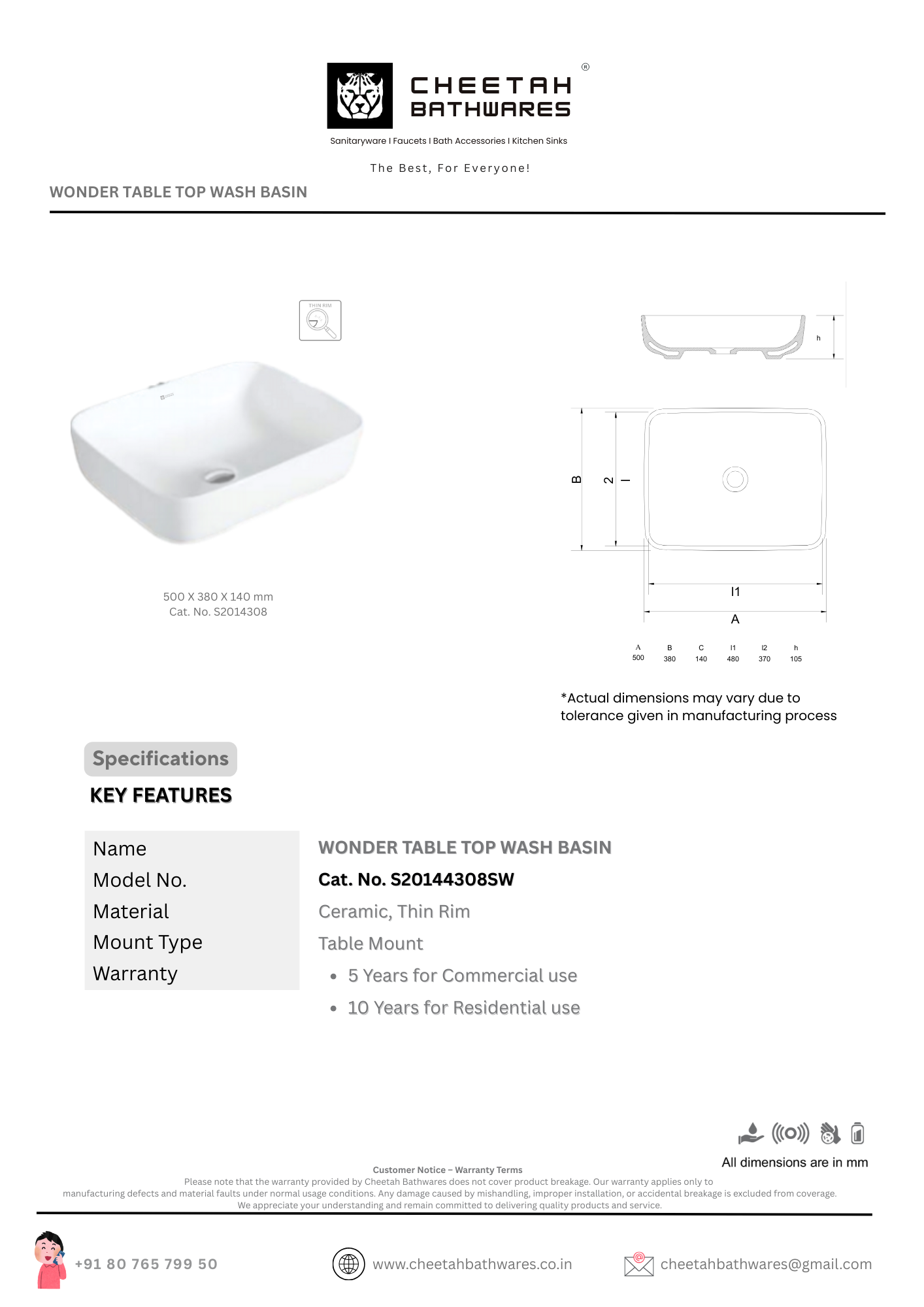 Wonder Table Top Wash Basin