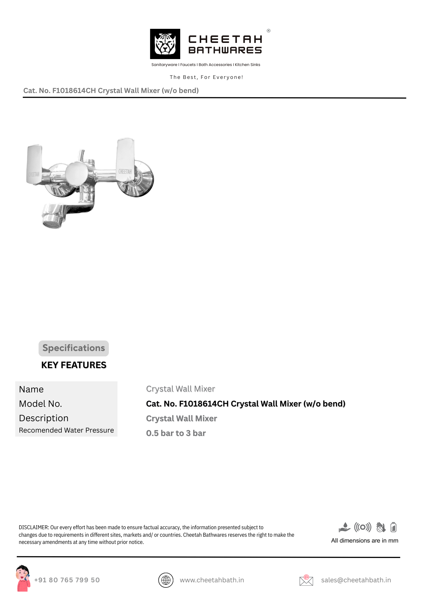 Cat. No. F1018614CH Crystal Wall Mixer (w/o bend)