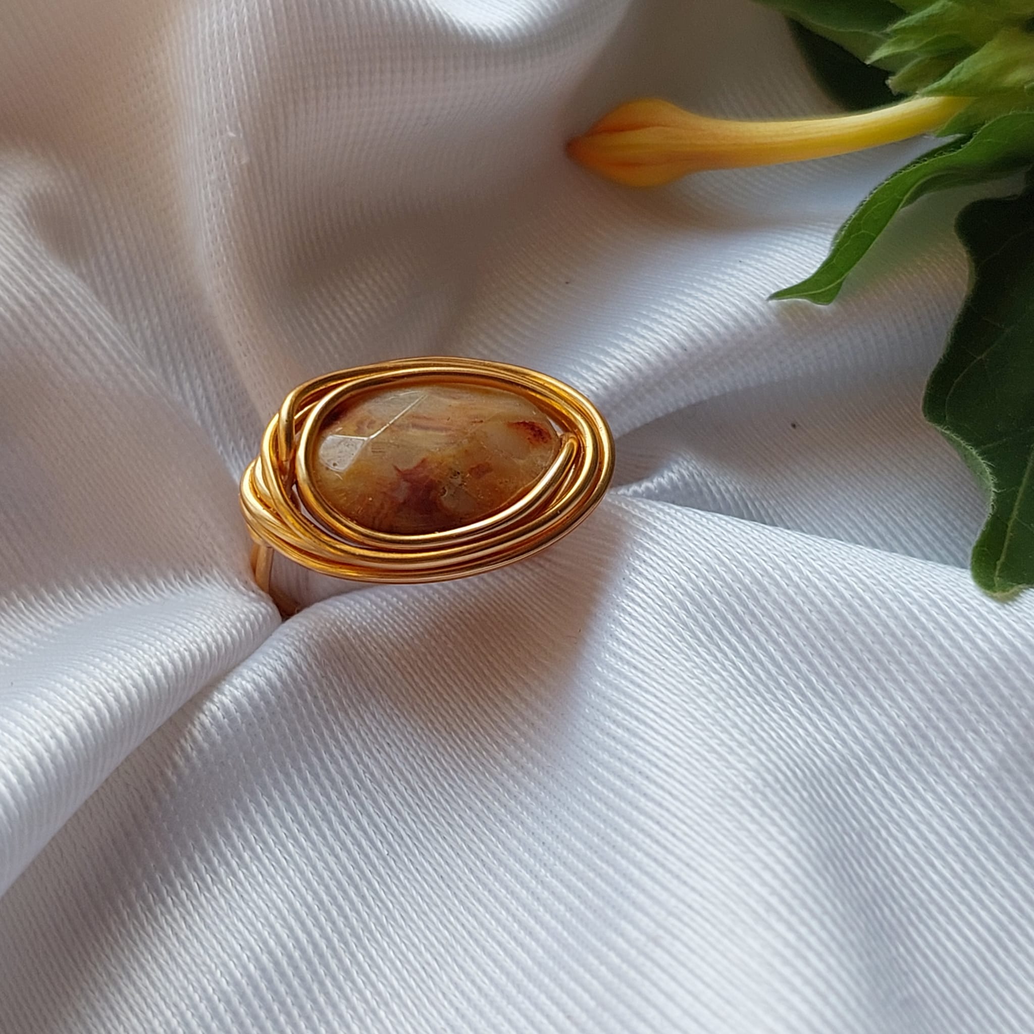 Gold Wire Wrapped Stone Ring