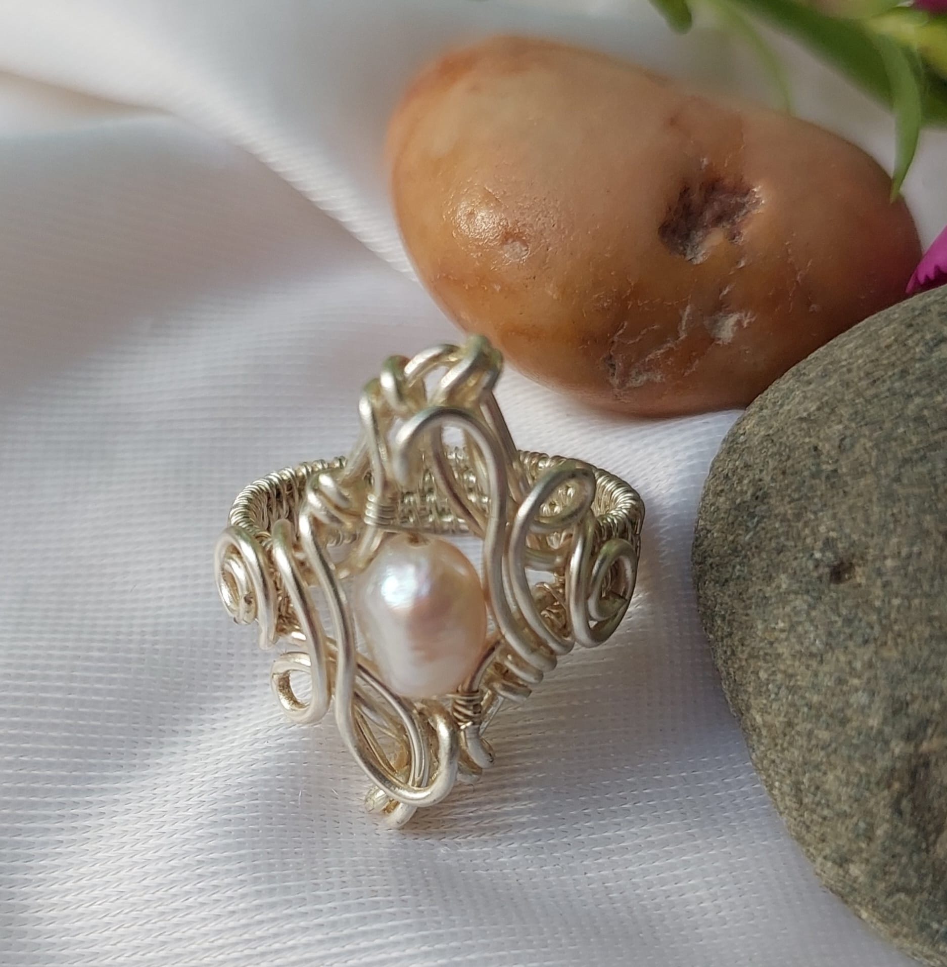 Handcrafted Pearl Wire Ring