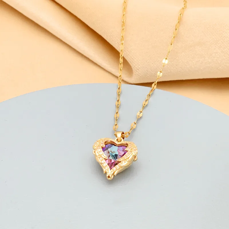 Collier Coeur Cristal Multicolore