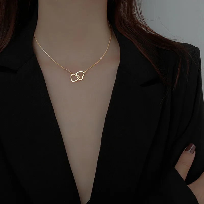 Collier en plaqué or 18k double cœur
