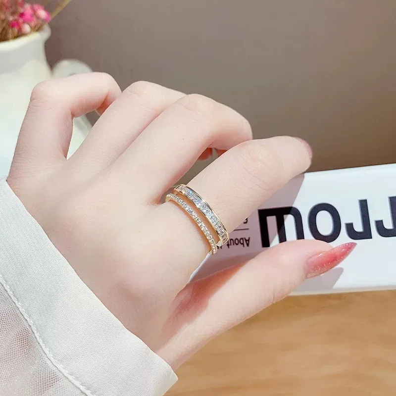 Bague diamant double rangée plaqué or