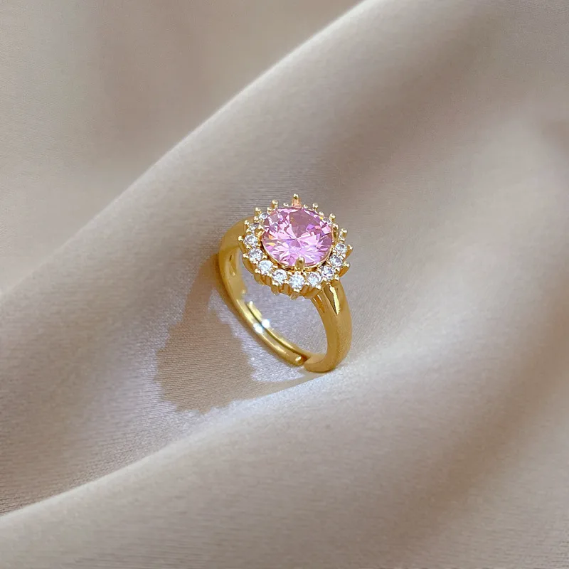 Bague en plaqué or avec pierre  rose