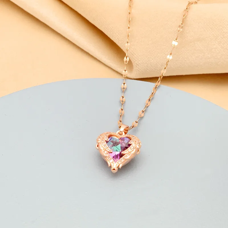 Collier Coeur Cristal Multicolore