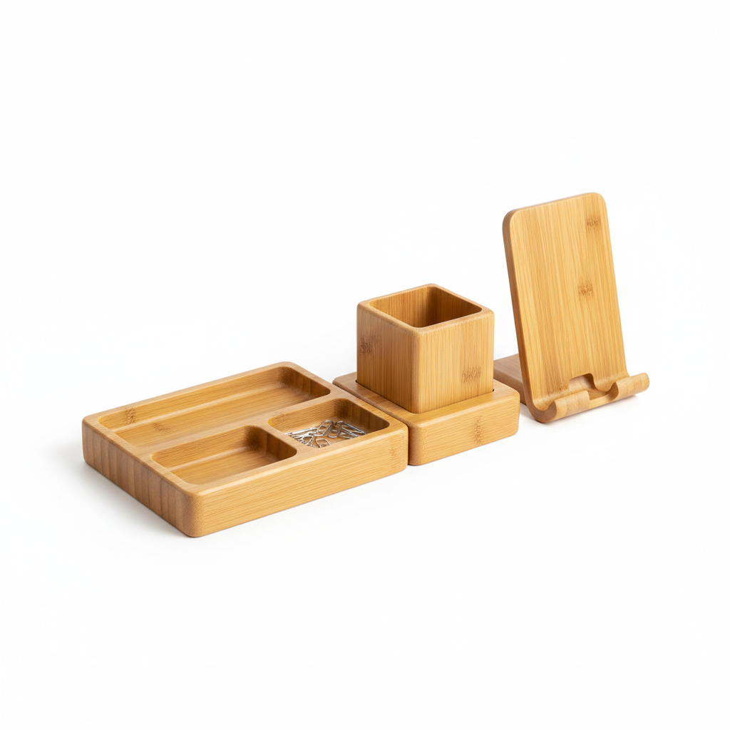 Bamboo Desk Organizer Set