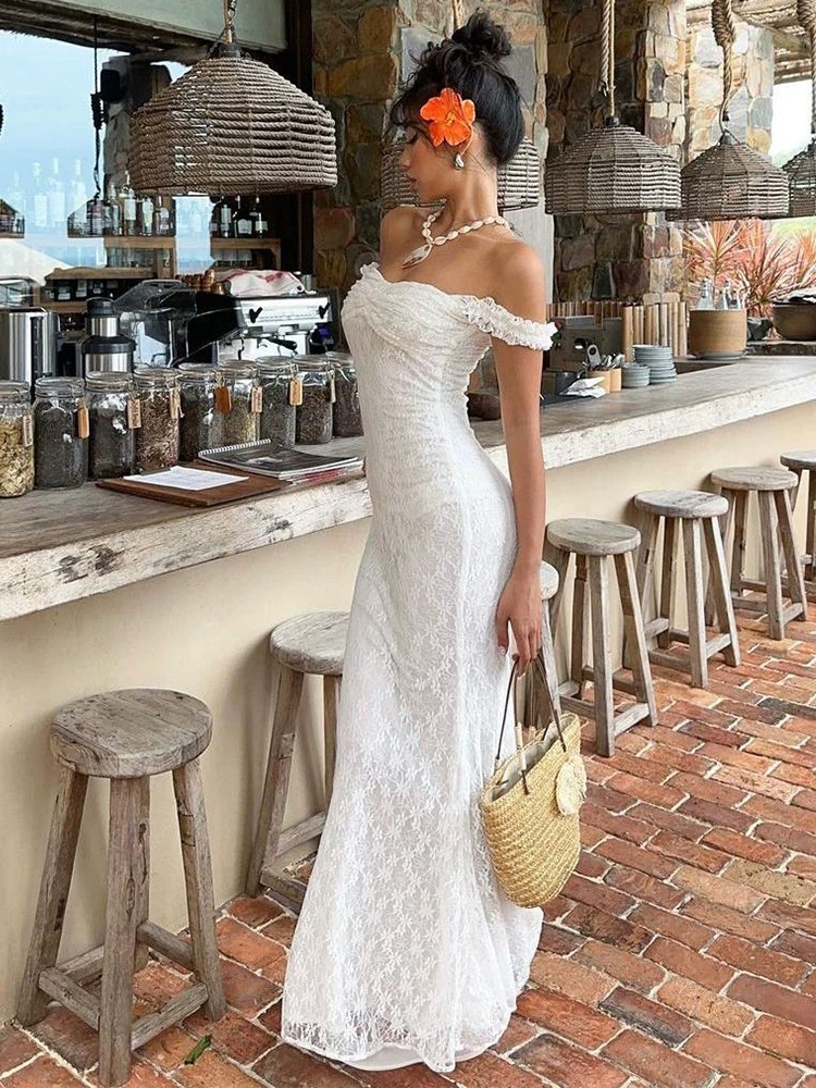 Off-Shoulder Lace Maxi Dress