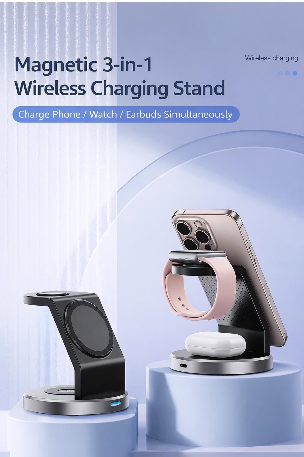 Magnetic 3-in-1 Wireless Charging Stand