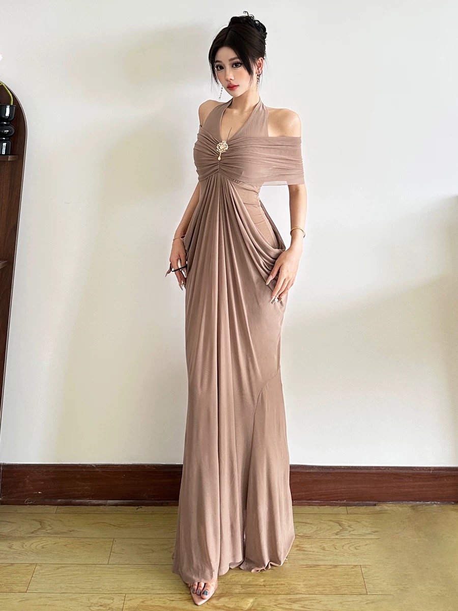 Elegant Taupe Evening Gown