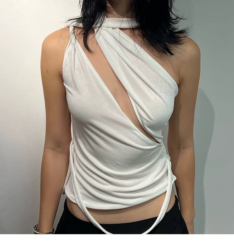 Asymmetrical White Wrap Top