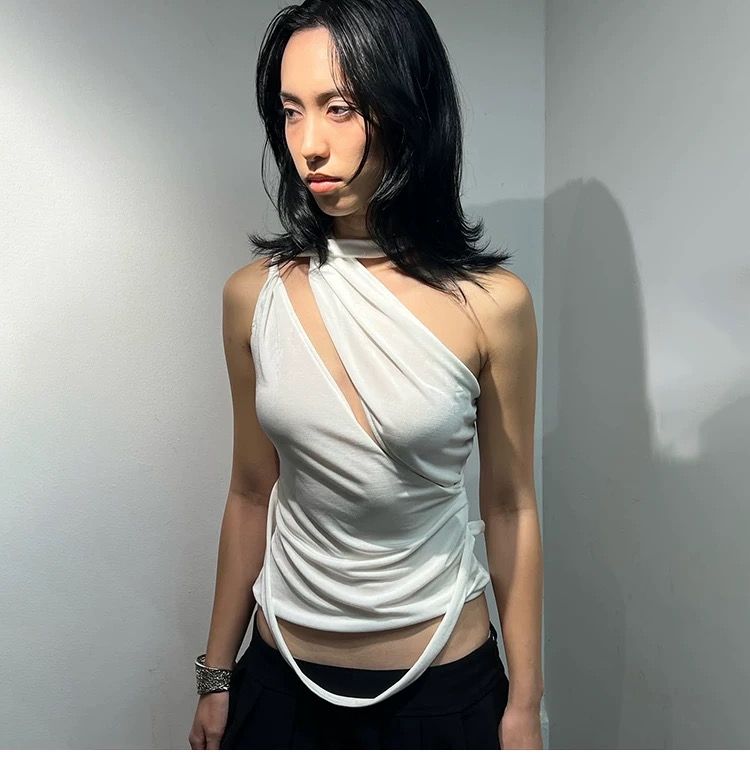 Asymmetrical White Wrap Top