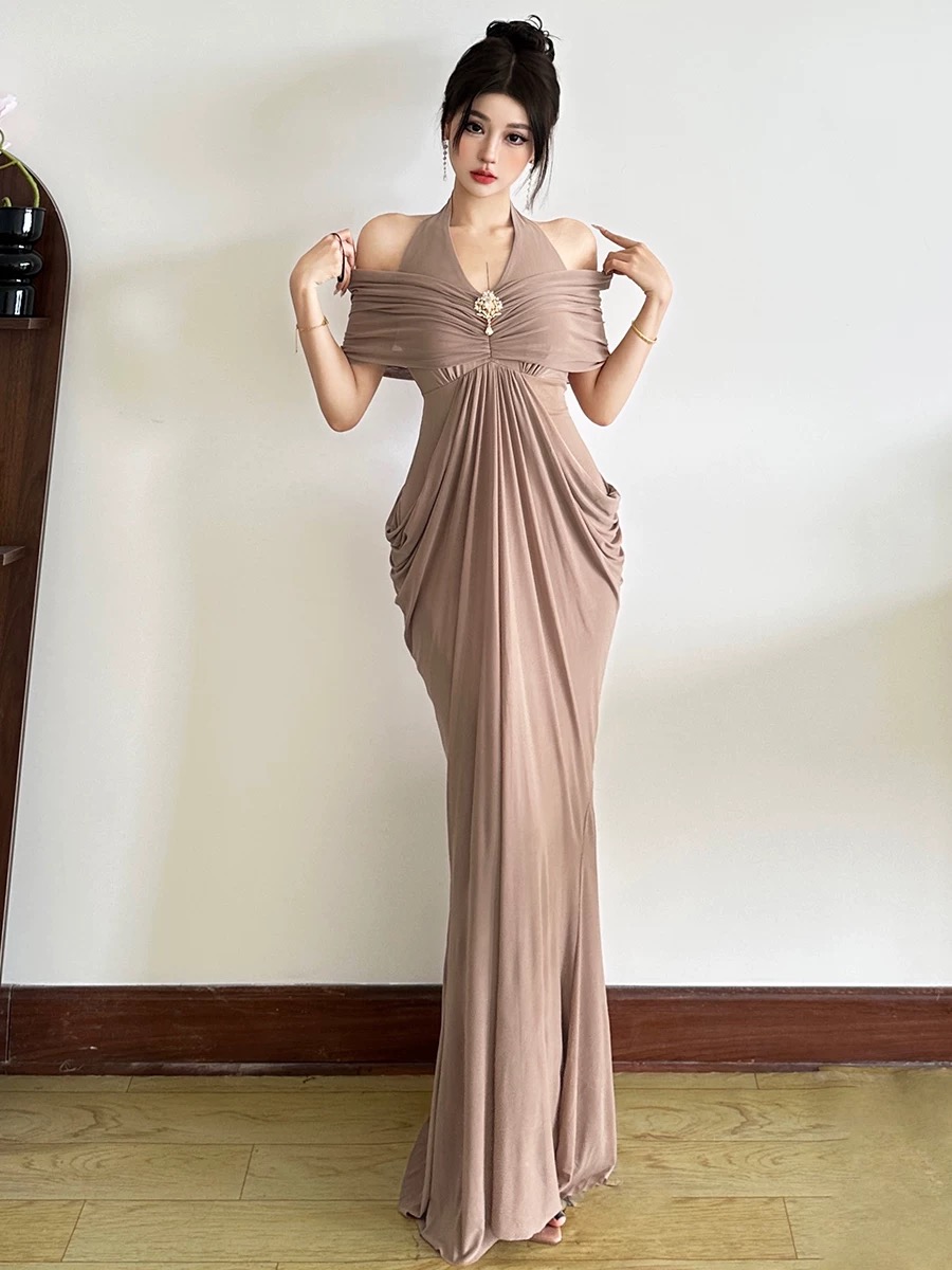 Elegant Taupe Evening Gown