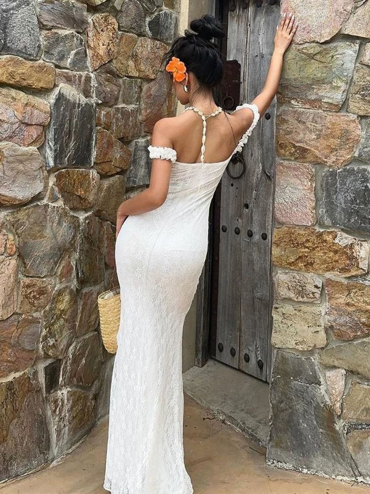 Off-Shoulder Lace Maxi Dress