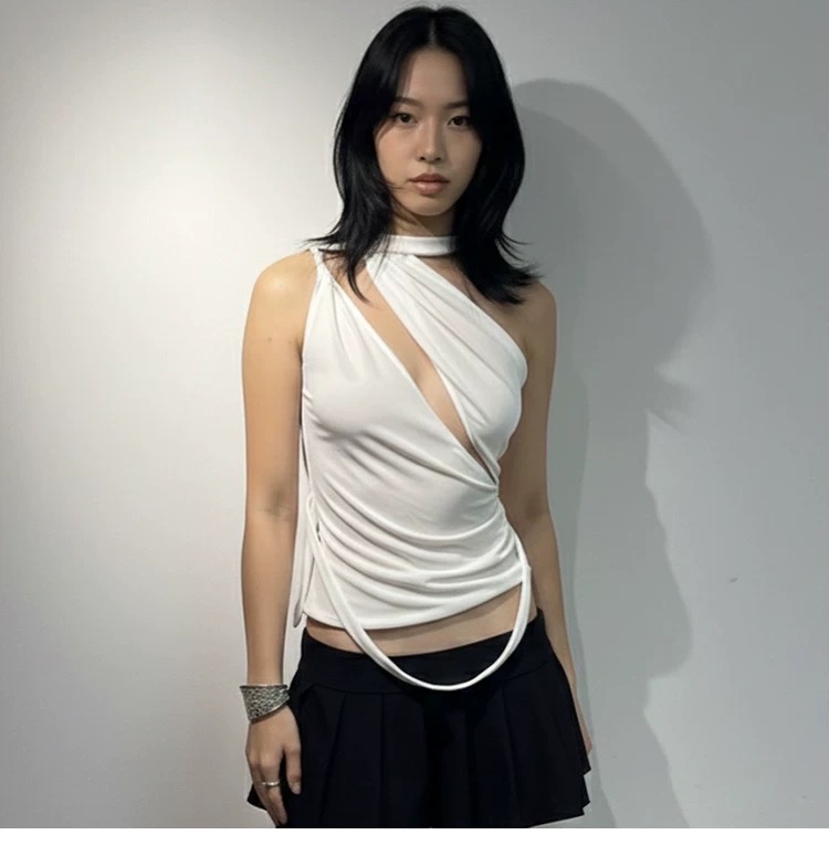 Asymmetrical White Wrap Top