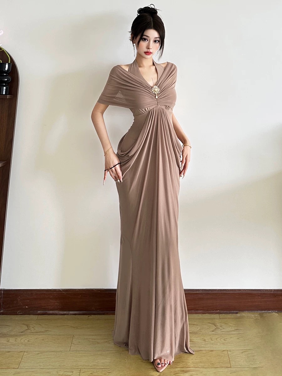 Elegant Taupe Evening Gown