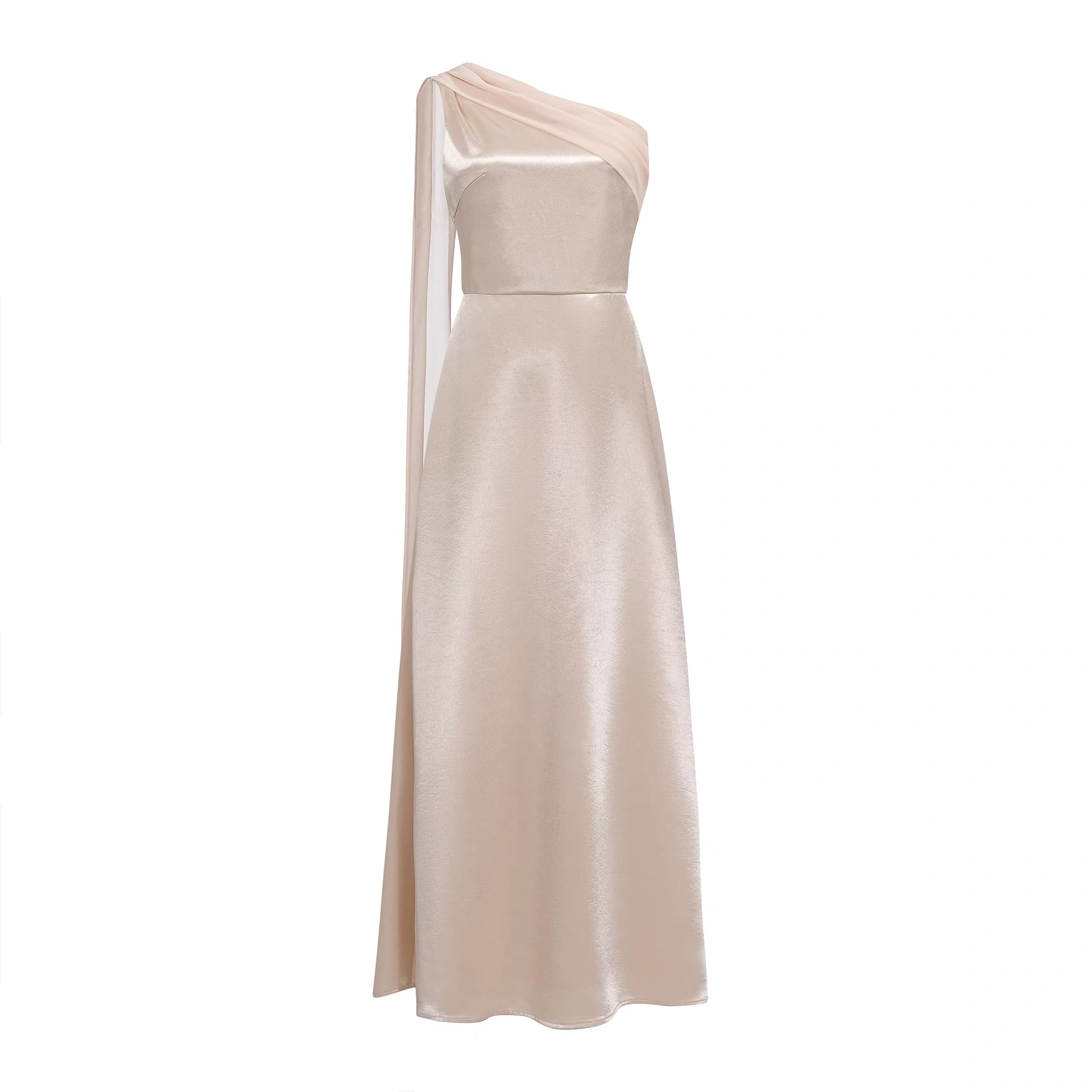 TANSSHOP Elegant Champagne One-Shoulder Gown