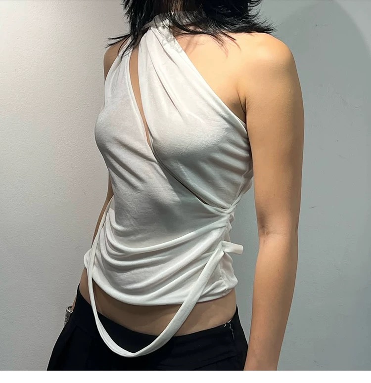 Asymmetrical White Wrap Top
