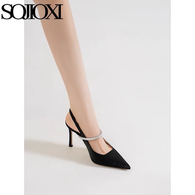Sojioxi Elegant Black Rhinestone Heels