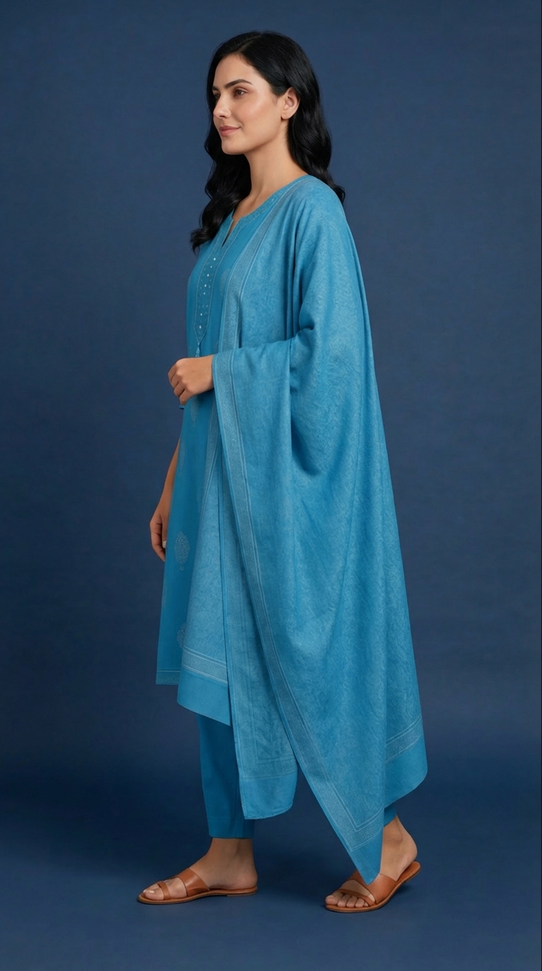 Women's Blue Pure Cotton Kurta Set | Printed Kurti with Tassel Detailing | Salwar & Dupatta | Casual & Office Wear