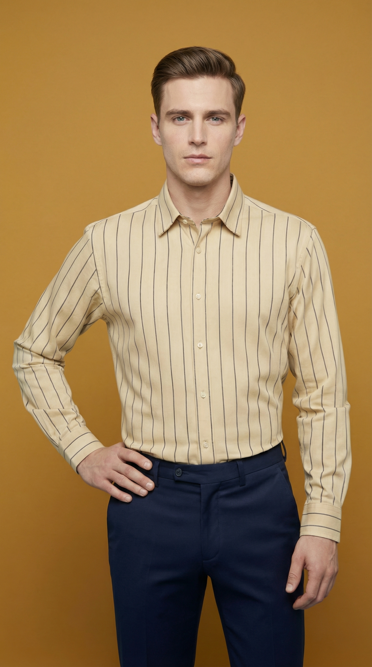 Men's Pure Cotton Striped Formal/Casual Shirt – Slim Fit, Long Sleeve, All-Colour Options