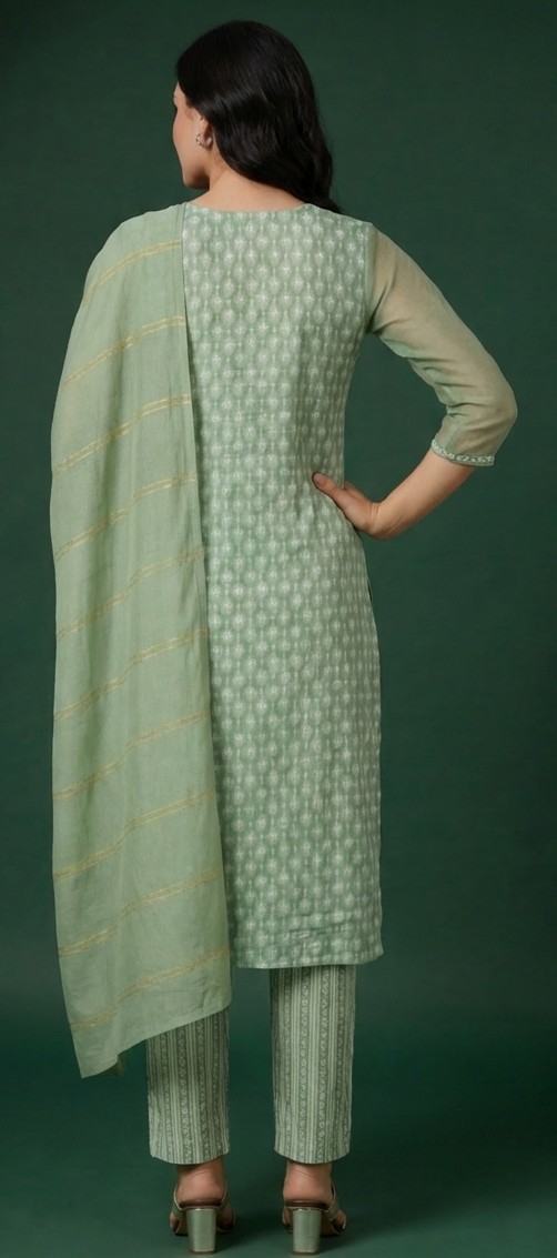 Women's Light Green Cotton Floral Printed Kurta Set with Dupatta