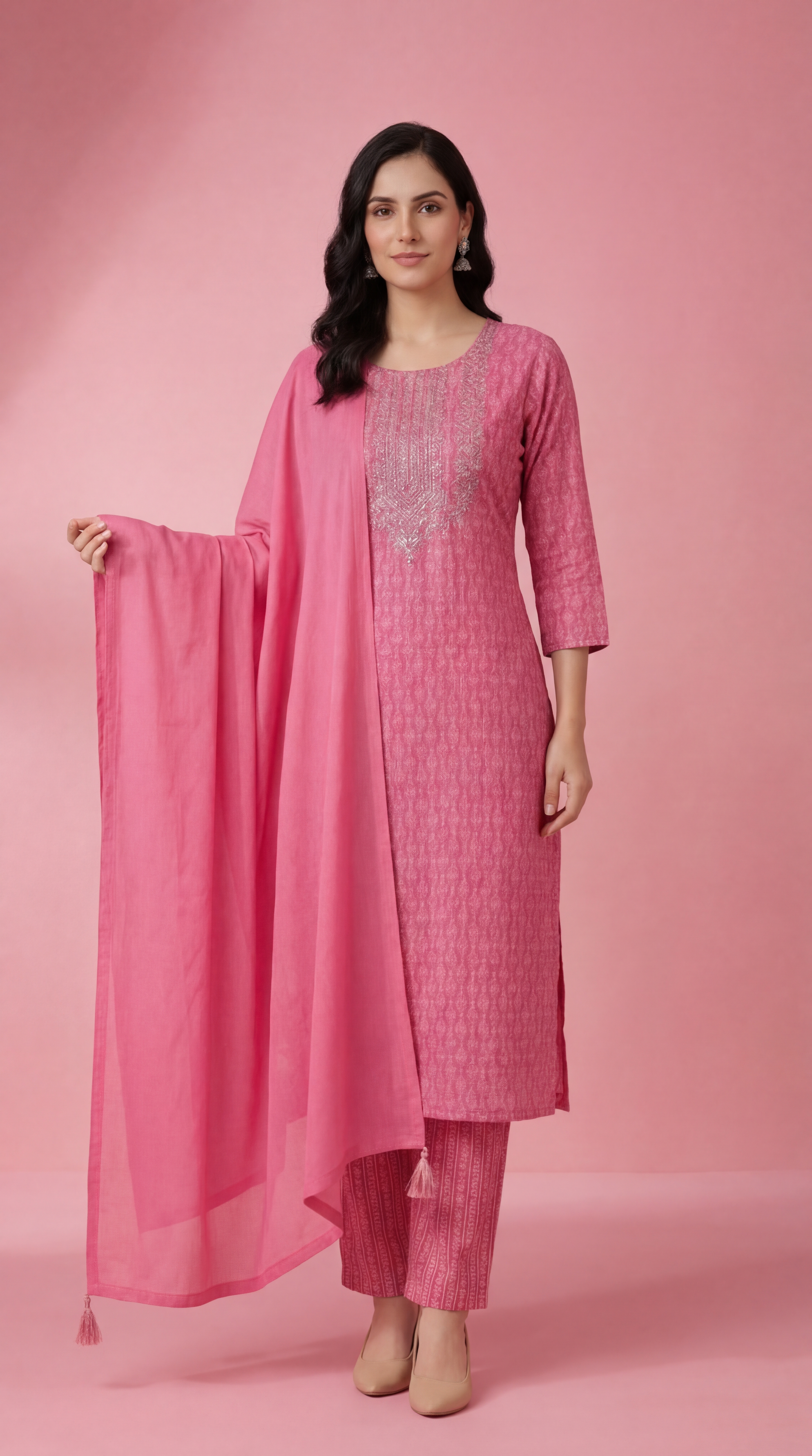Women's Lavender Pink Pure Cotton Kurta Set | Printed Kurti with Salwar & Dupatta | Casual & Daily Wear Ethnic Suit
