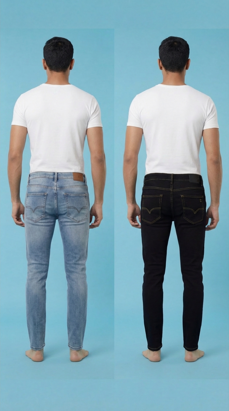 Premium Men's Full-Length Denim Jeans Combo (Pack of 2) | Light Blue & Black Slim Fit Stretch Denims