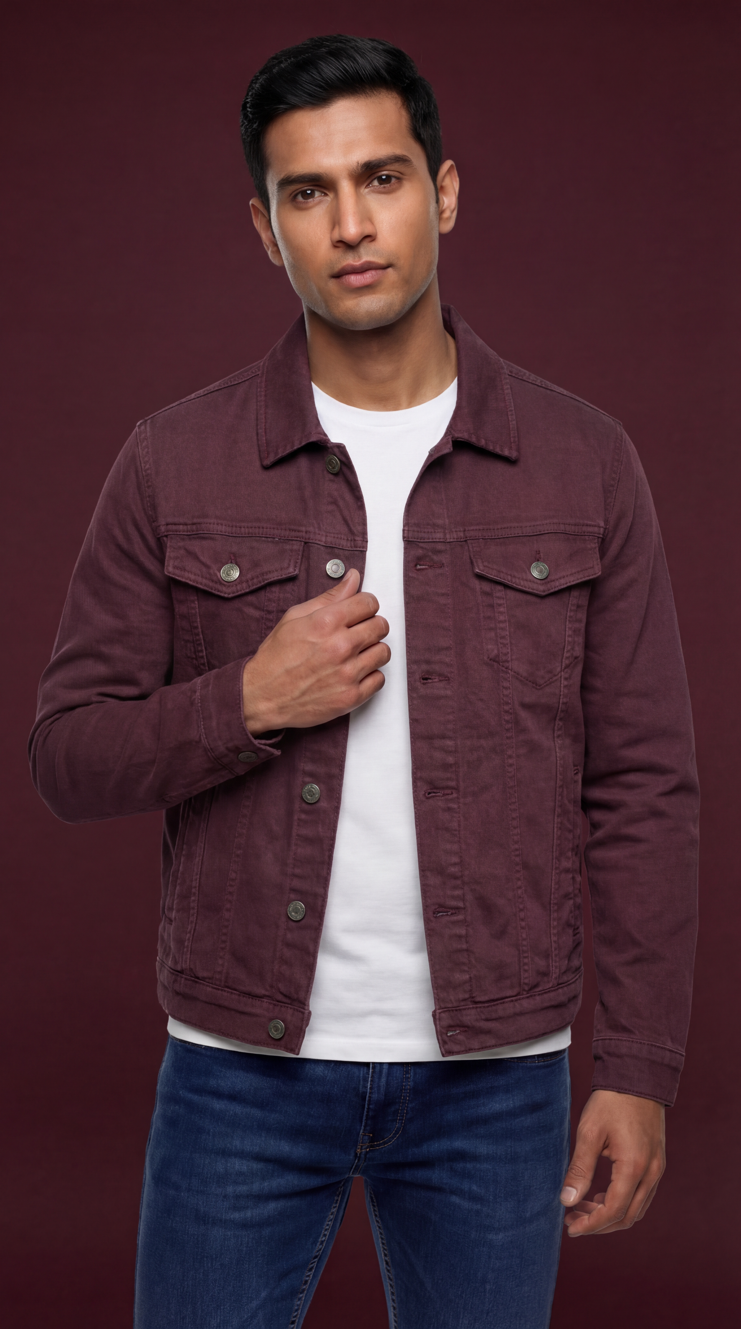 Premium Maroon Denim Trucker Jacket for Men 