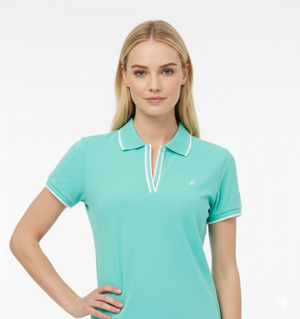 Women's  Cotton Piqué  T-Shirt with White Contrast Trim – Casual & Sporty