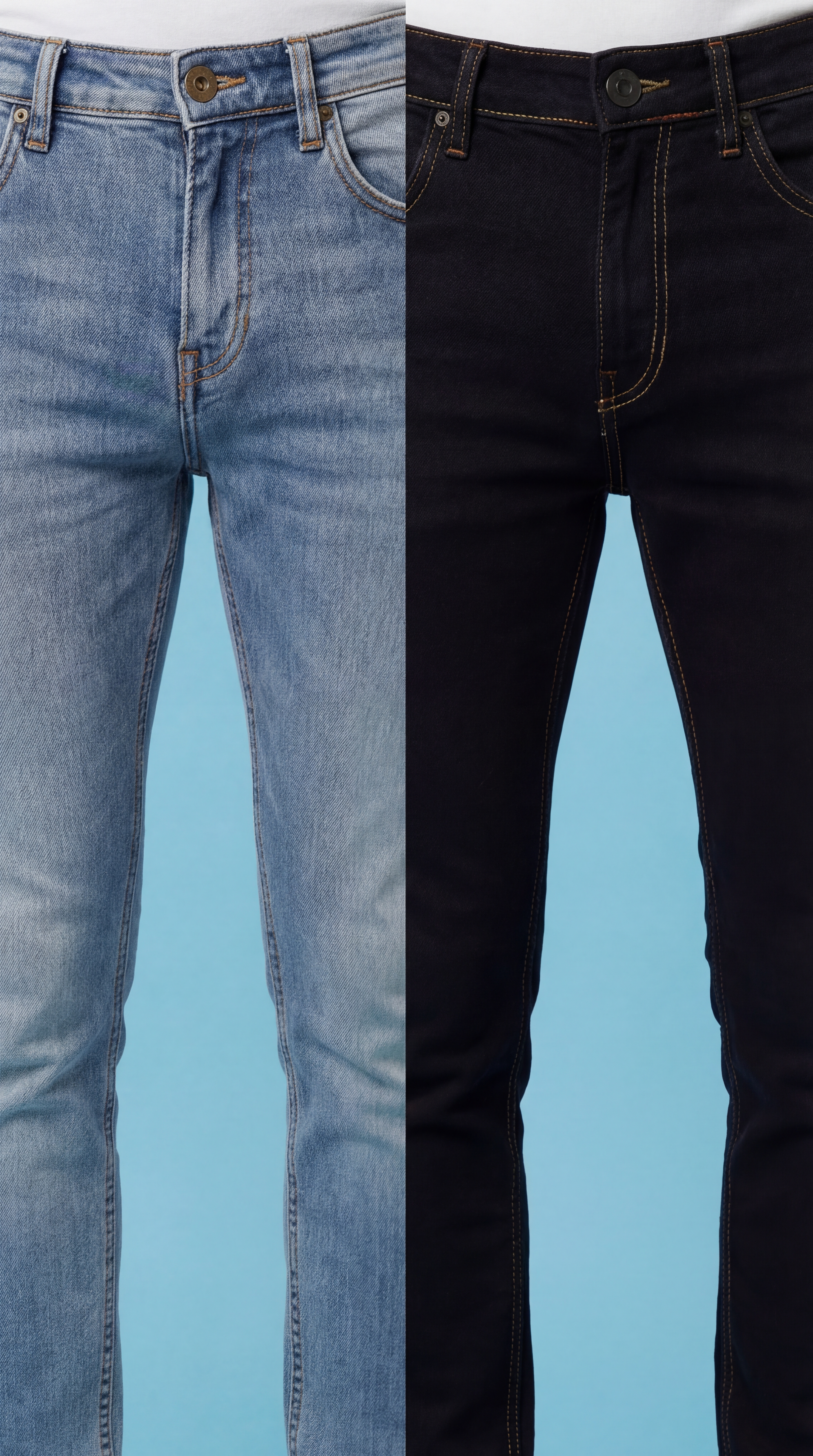 Premium Men's Full-Length Denim Jeans Combo (Pack of 2) | Light Blue & Black Slim Fit Stretch Denims