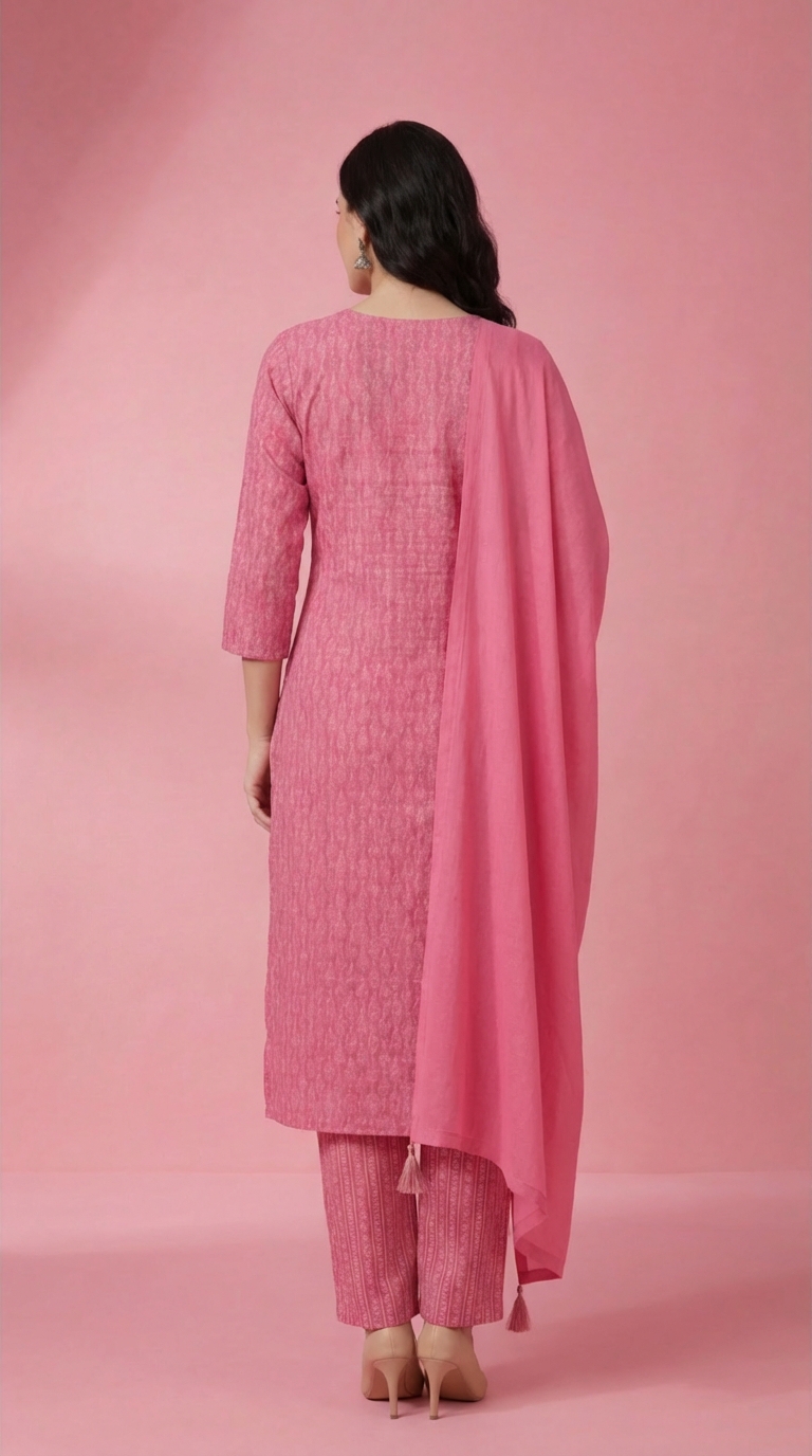 Women's Lavender Pink Pure Cotton Kurta Set | Printed Kurti with Salwar & Dupatta | Casual & Daily Wear Ethnic Suit