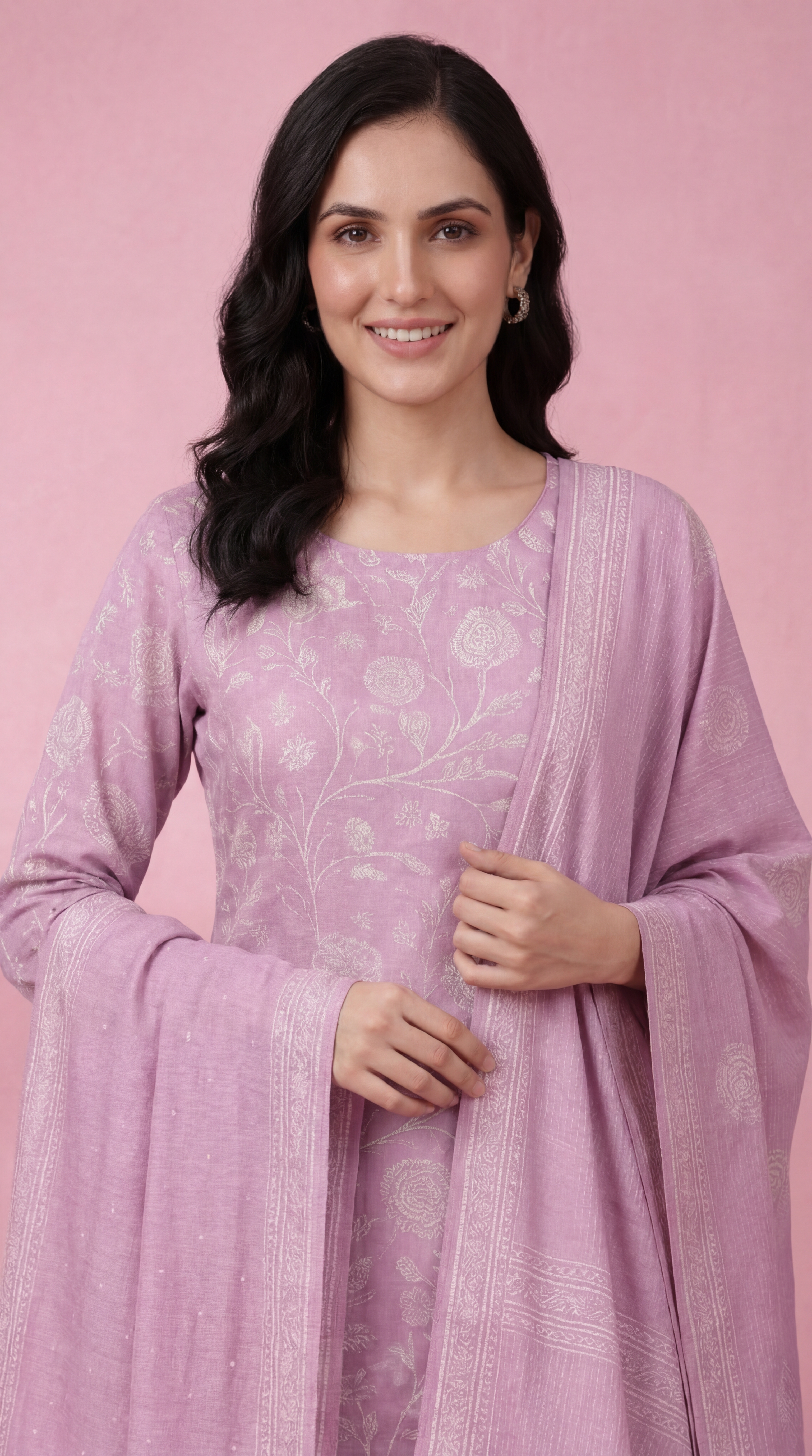 Women's Lavender Pink Pure Cotton Kurta Set | Printed Kurti with Salwar & Dupatta | Casual & Daily Wear Ethnic Suit