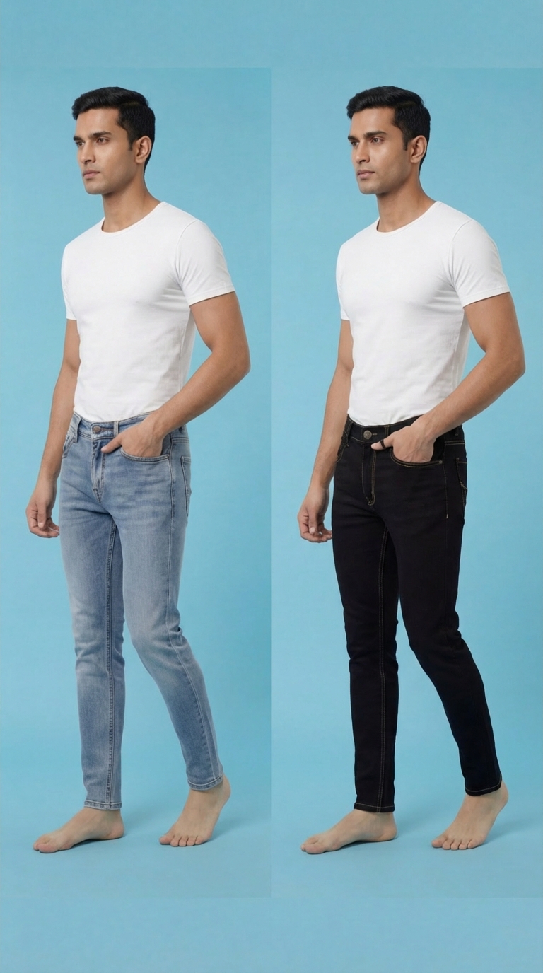 Premium Men's Full-Length Denim Jeans Combo (Pack of 2) | Light Blue & Black Slim Fit Stretch Denims