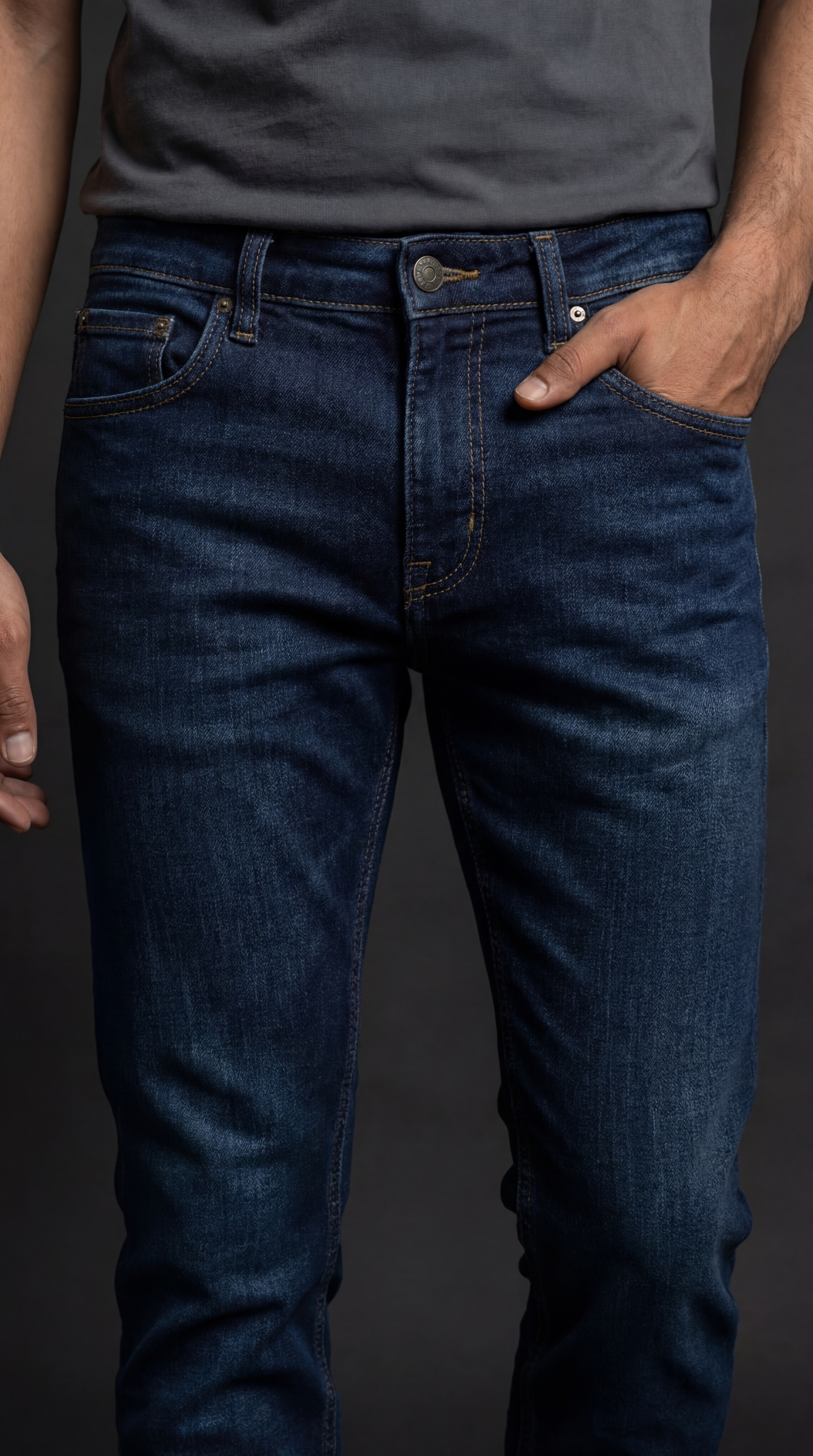 Premium Men's Navy Blue Slim Fit Denim Jeans | Dark Wash Stretchable Denim Pants | Essential Men's Bottomwear