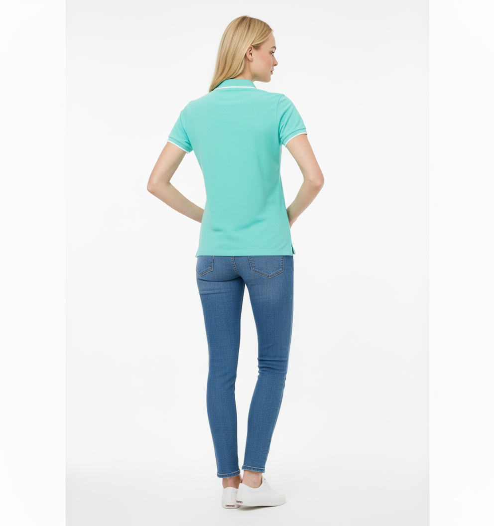 Women's  Cotton Piqué  T-Shirt with White Contrast Trim – Casual & Sporty